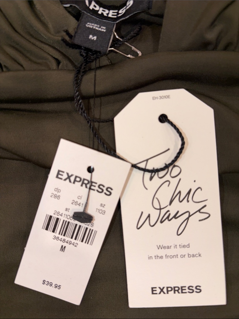 Express Olive Halter Ruched Tank - Picture 2 of 4